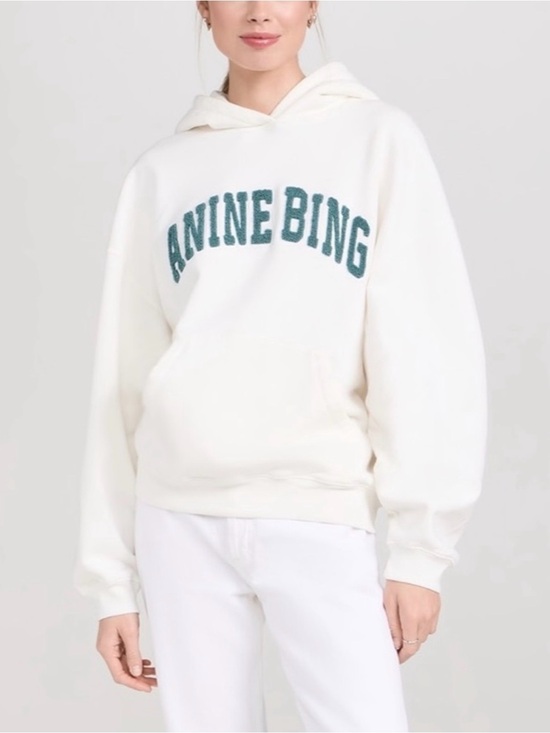 Anine Bing Tops - Anine Bing Harvey Sweatshirt - Ivory With Dark Sage Size L